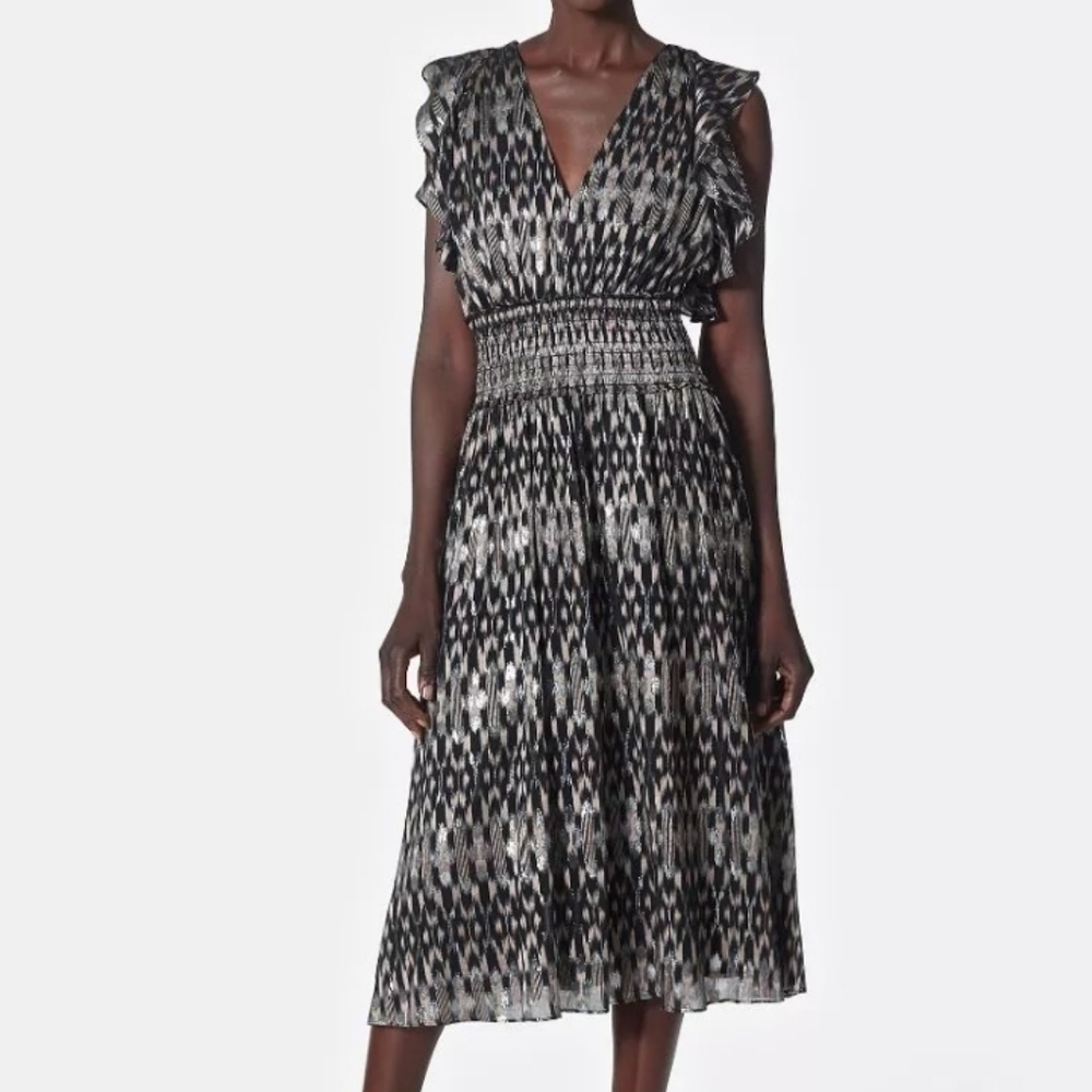 Joie Pheobe Metallic Ikat Print Midi Dress